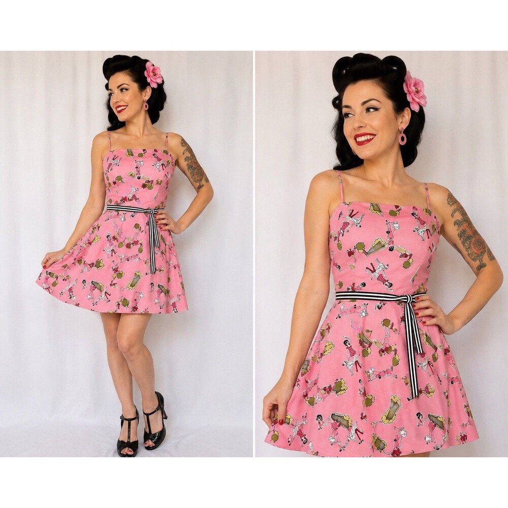 Byer Too Pink Novelty Print Sundress Women’s Size 7 Cotton Fit Flare Dress Flaws